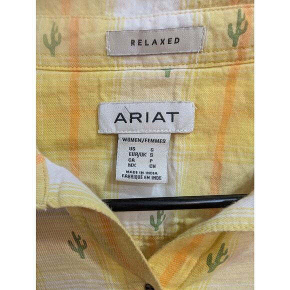 Yellow & white plaid cotton collared button up Western style shirt by Ariat, S - Picture 2 of 9